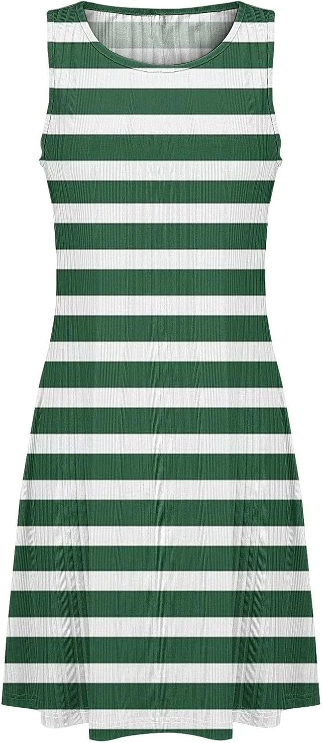 Summer Dresses for Women 2025 Loose Beach Vacation Casual Crew Neck Casual Boho Dress Sleeveless Sundresses with Pockets