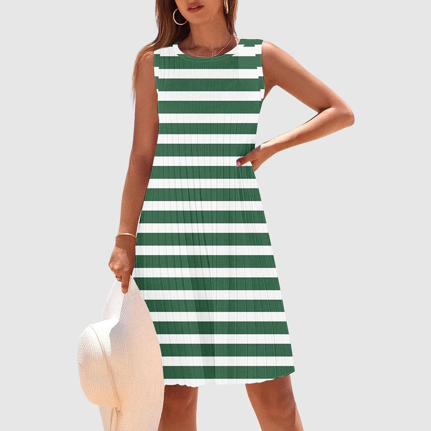 Summer Dresses for Women 2025 Loose Beach Vacation Casual Crew Neck Casual Boho Dress Sleeveless Sundresses with Pockets