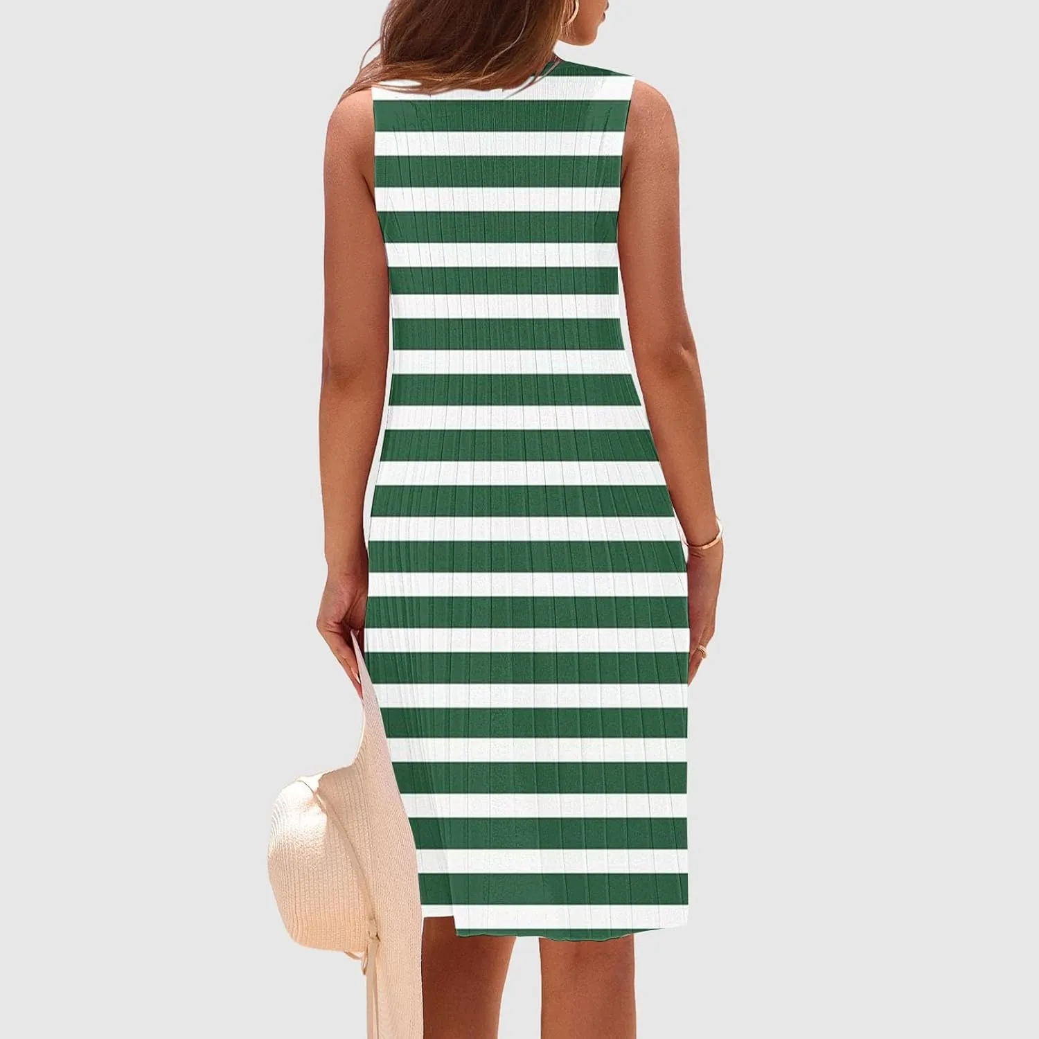 Summer Dresses for Women 2025 Loose Beach Vacation Casual Crew Neck Casual Boho Dress Sleeveless Sundresses with Pockets