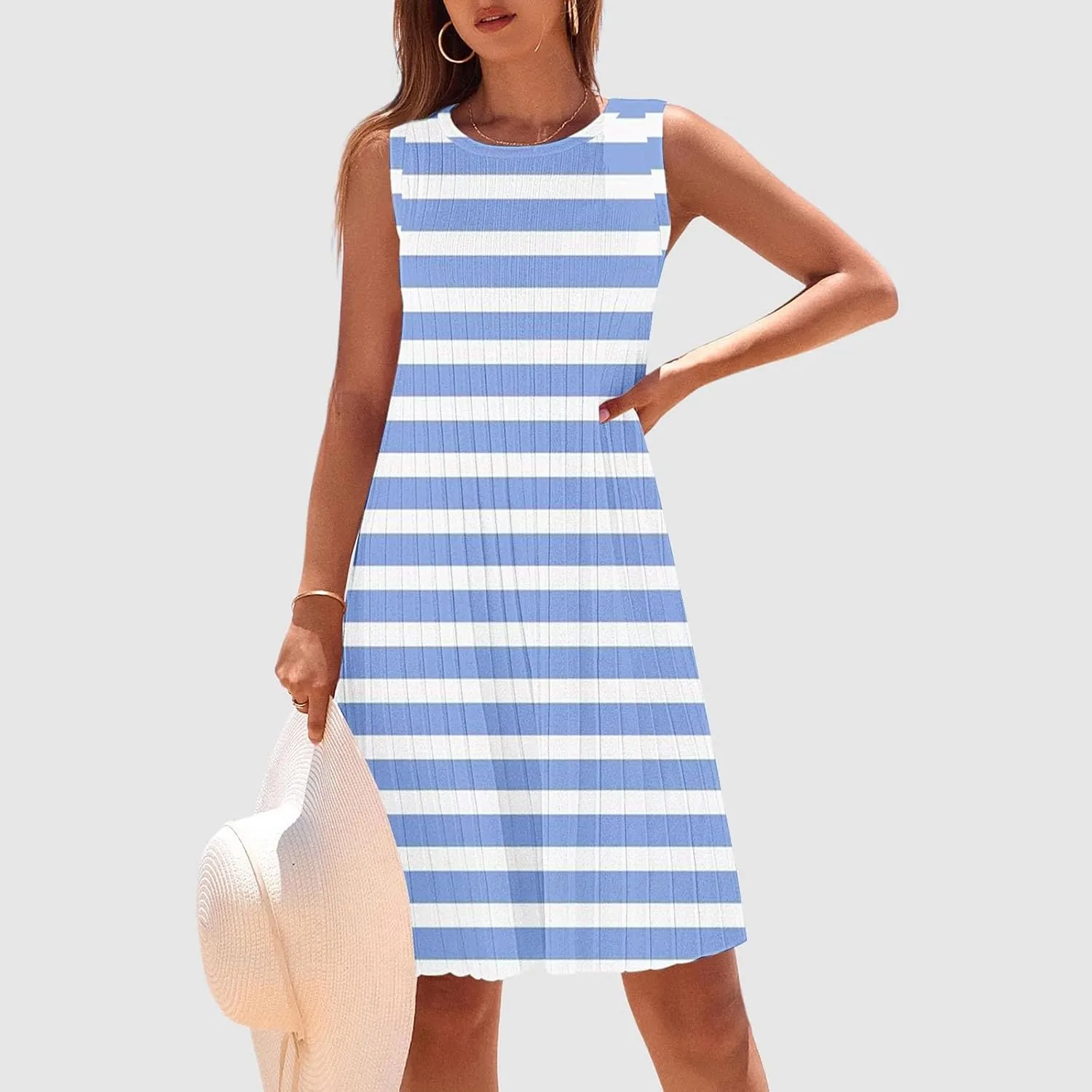 Summer Dresses for Women 2025 Loose Beach Vacation Casual Crew Neck Casual Boho Dress Sleeveless Sundresses with Pockets