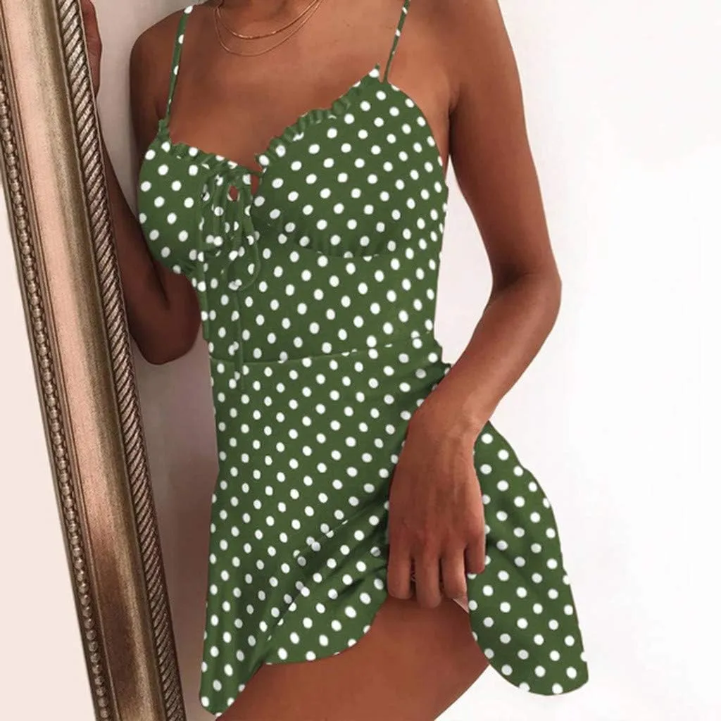 Summer Dresses for Women 2025 V-Neck Spaghetti Strap Bowknot Backless Sleeveless Lace Mini Swing Skater Dress