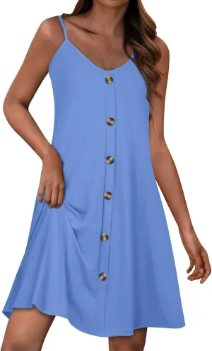 Summer Dresses for Women Spaghetti Strap Casual Swing Tank Beach Cover Up Dress with Pockets