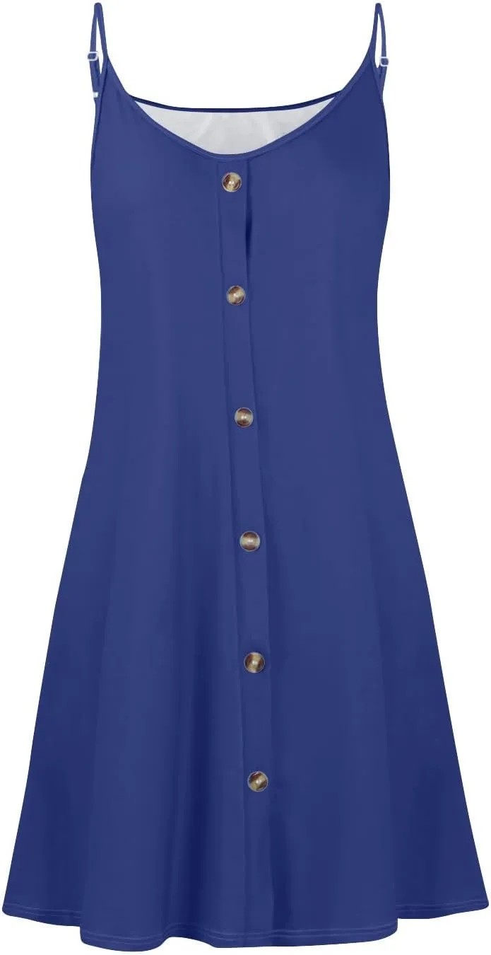 Summer Dresses for Women Spaghetti Strap Casual Swing Tank Beach Cover Up Dress with Pockets