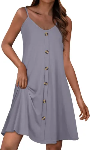 Summer Dresses for Women Spaghetti Strap Casual Swing Tank Beach Cover Up Dress with Pockets