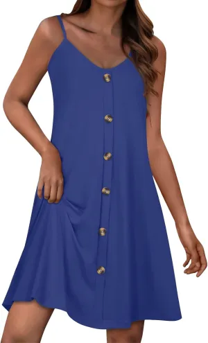 Summer Dresses for Women Spaghetti Strap Casual Swing Tank Beach Cover Up Dress with Pockets