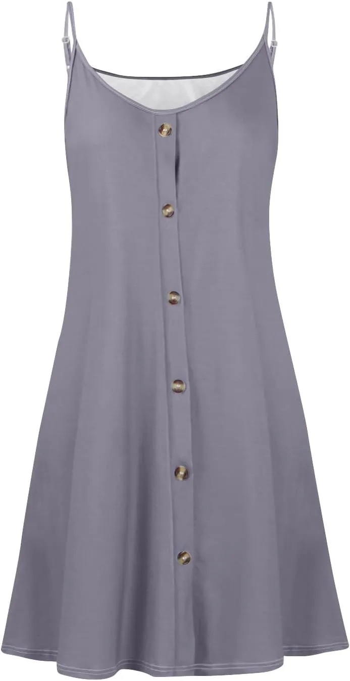 Summer Dresses for Women Spaghetti Strap Casual Swing Tank Beach Cover Up Dress with Pockets