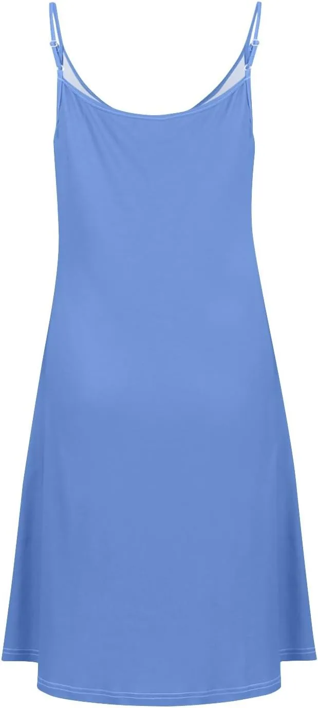 Summer Dresses for Women Spaghetti Strap Casual Swing Tank Beach Cover Up Dress with Pockets