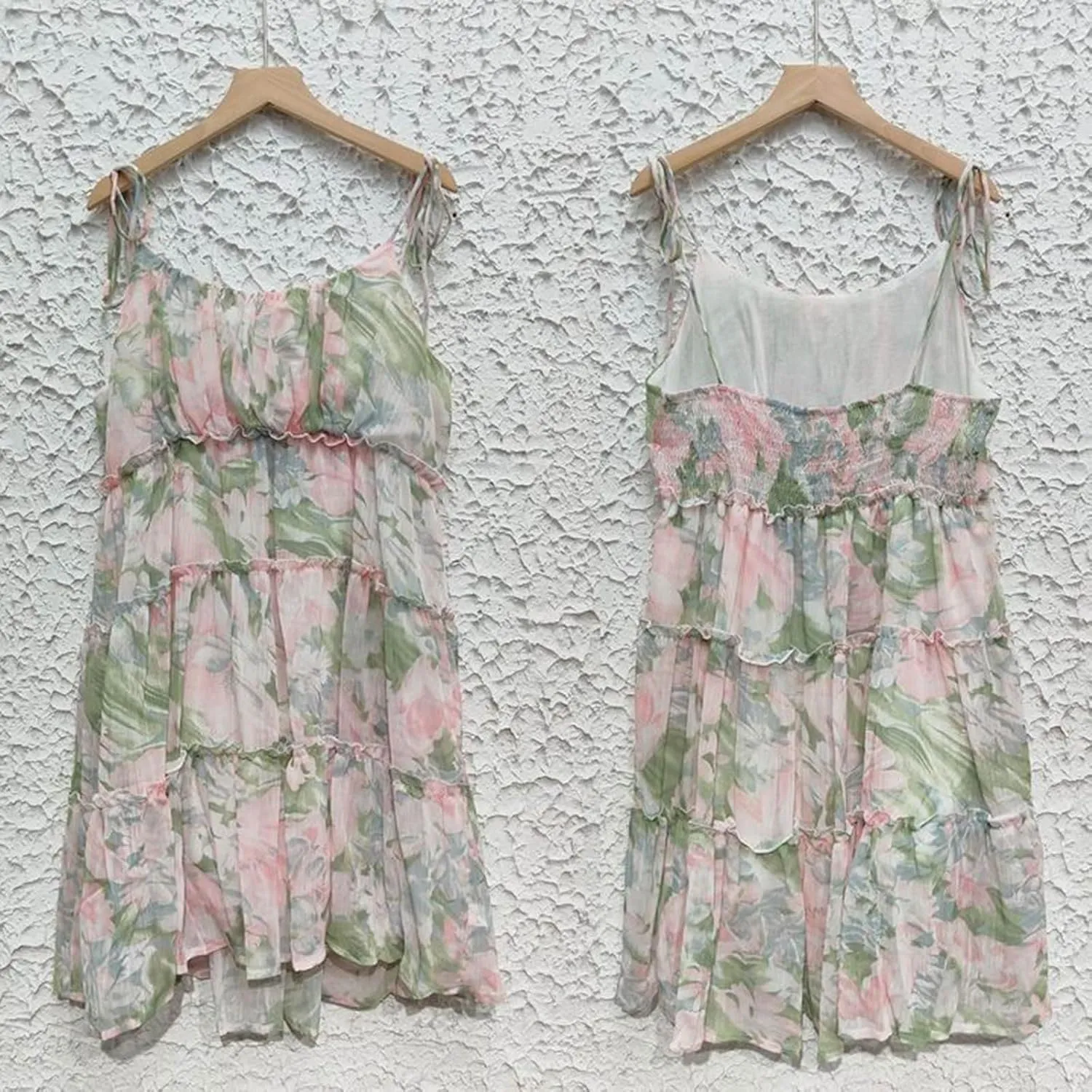 Summer Floral Boho Dresses for Women Spaghetti Straps Beach Ruffle Sexy Mini Dress