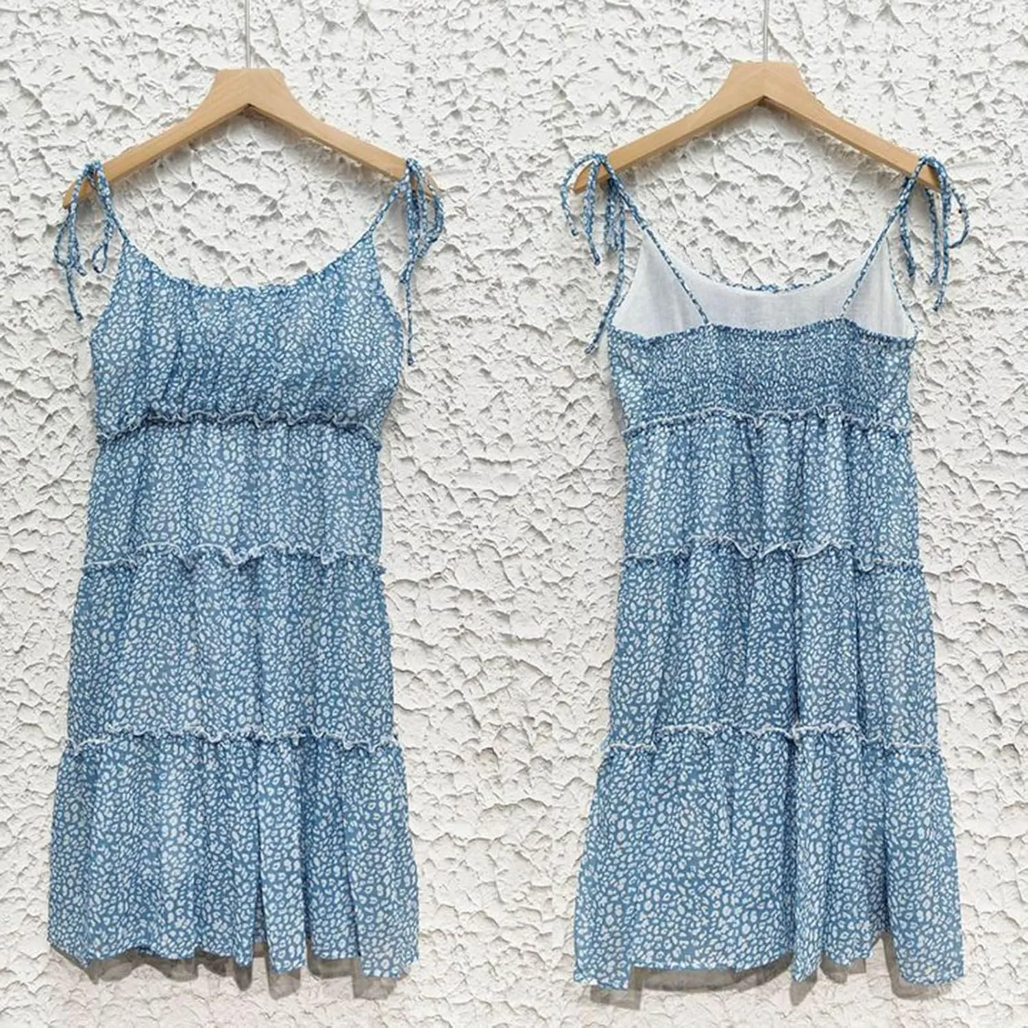Summer Floral Boho Dresses for Women Spaghetti Straps Beach Ruffle Sexy Mini Dress