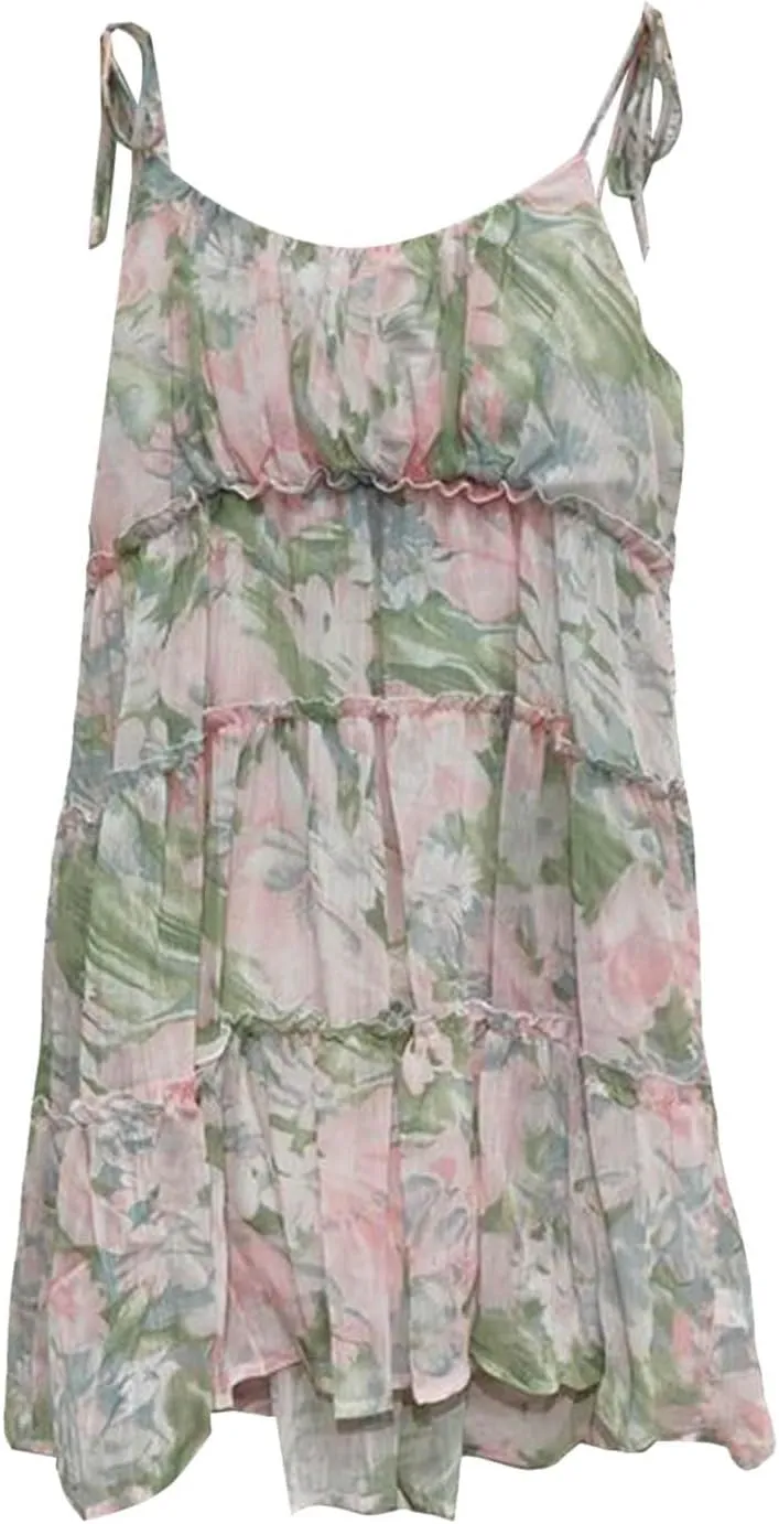 Summer Floral Boho Dresses for Women Spaghetti Straps Beach Ruffle Sexy Mini Dress