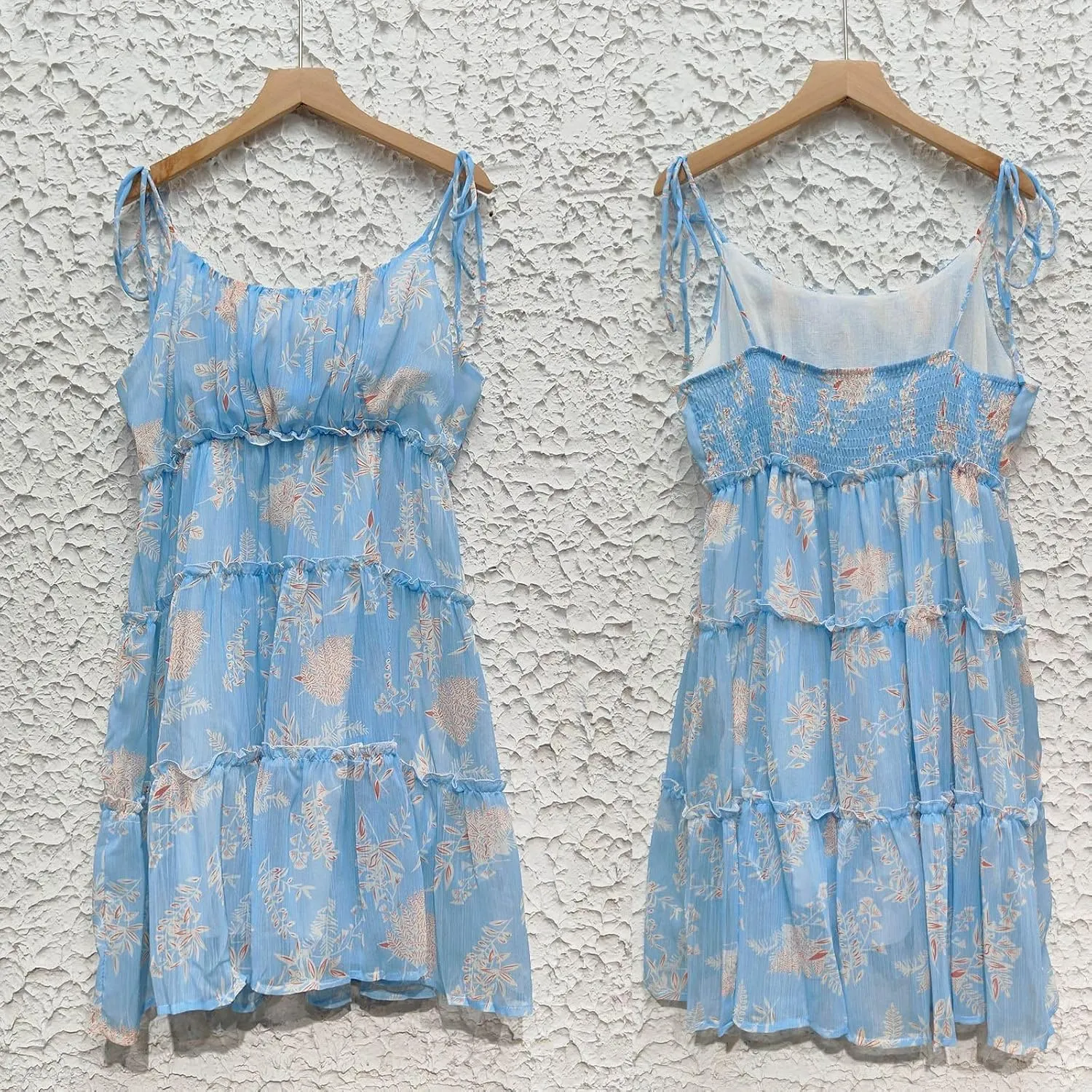 Summer Floral Boho Dresses for Women Spaghetti Straps Beach Ruffle Sexy Mini Dress