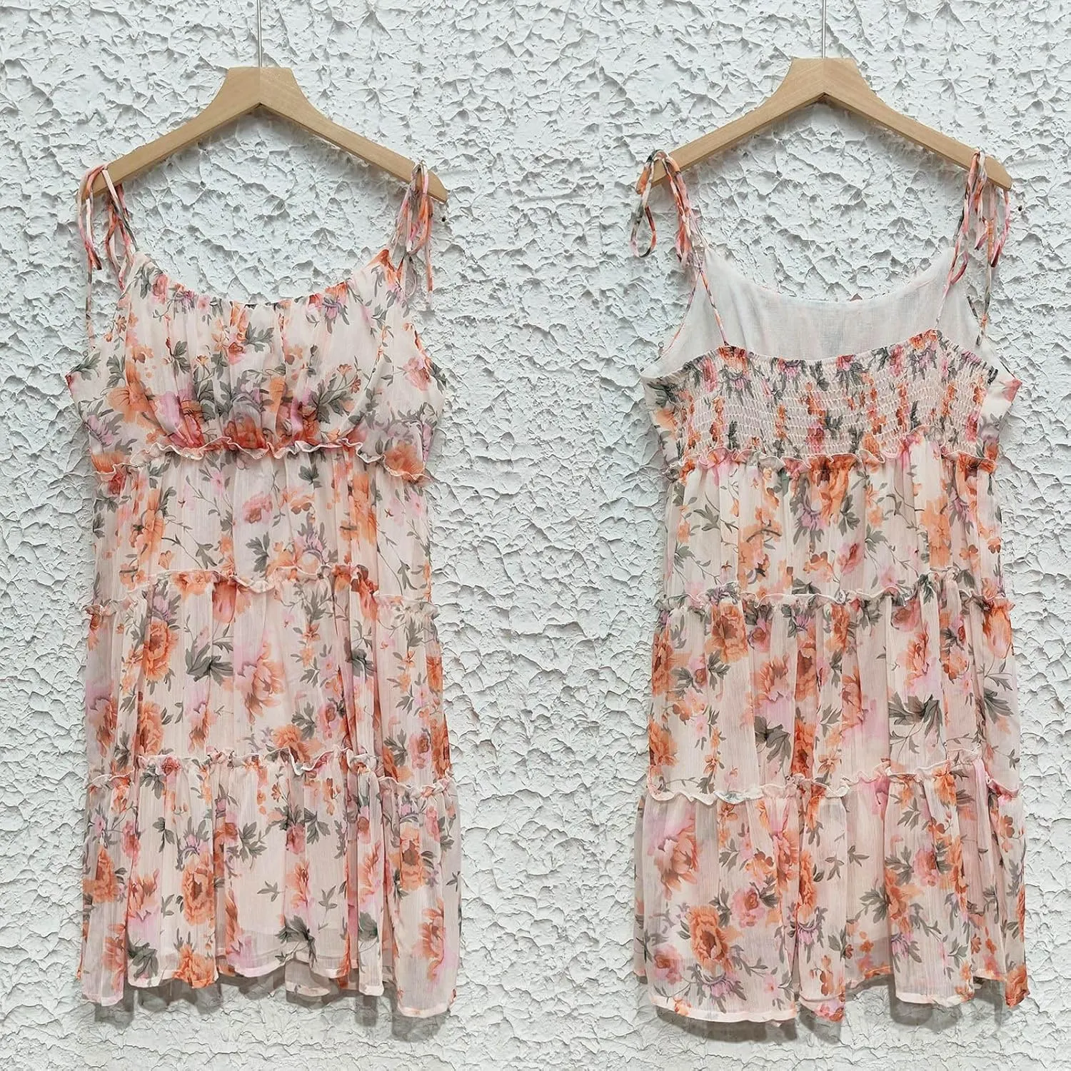 Summer Floral Boho Dresses for Women Spaghetti Straps Beach Ruffle Sexy Mini Dress