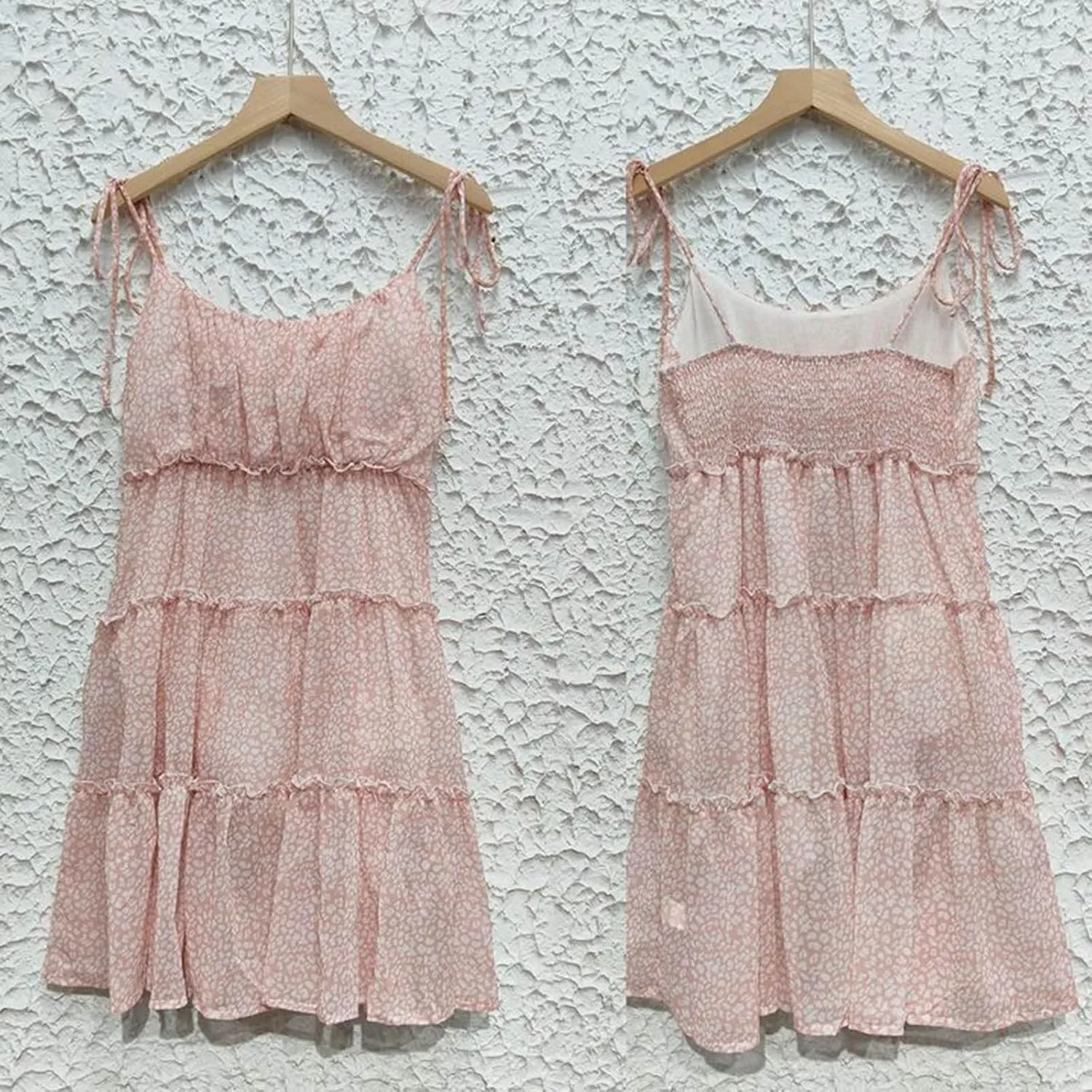 Summer Floral Boho Dresses for Women Spaghetti Straps Beach Ruffle Sexy Mini Dress