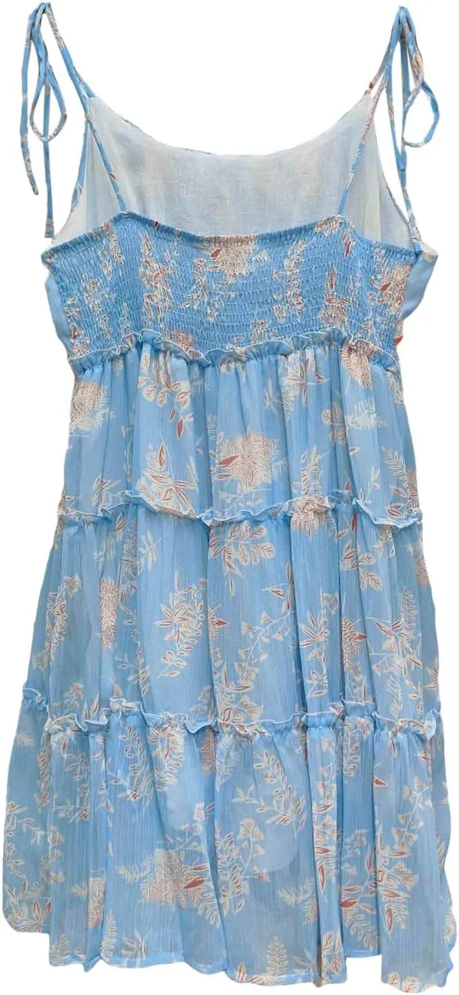 Summer Floral Boho Dresses for Women Spaghetti Straps Beach Ruffle Sexy Mini Dress