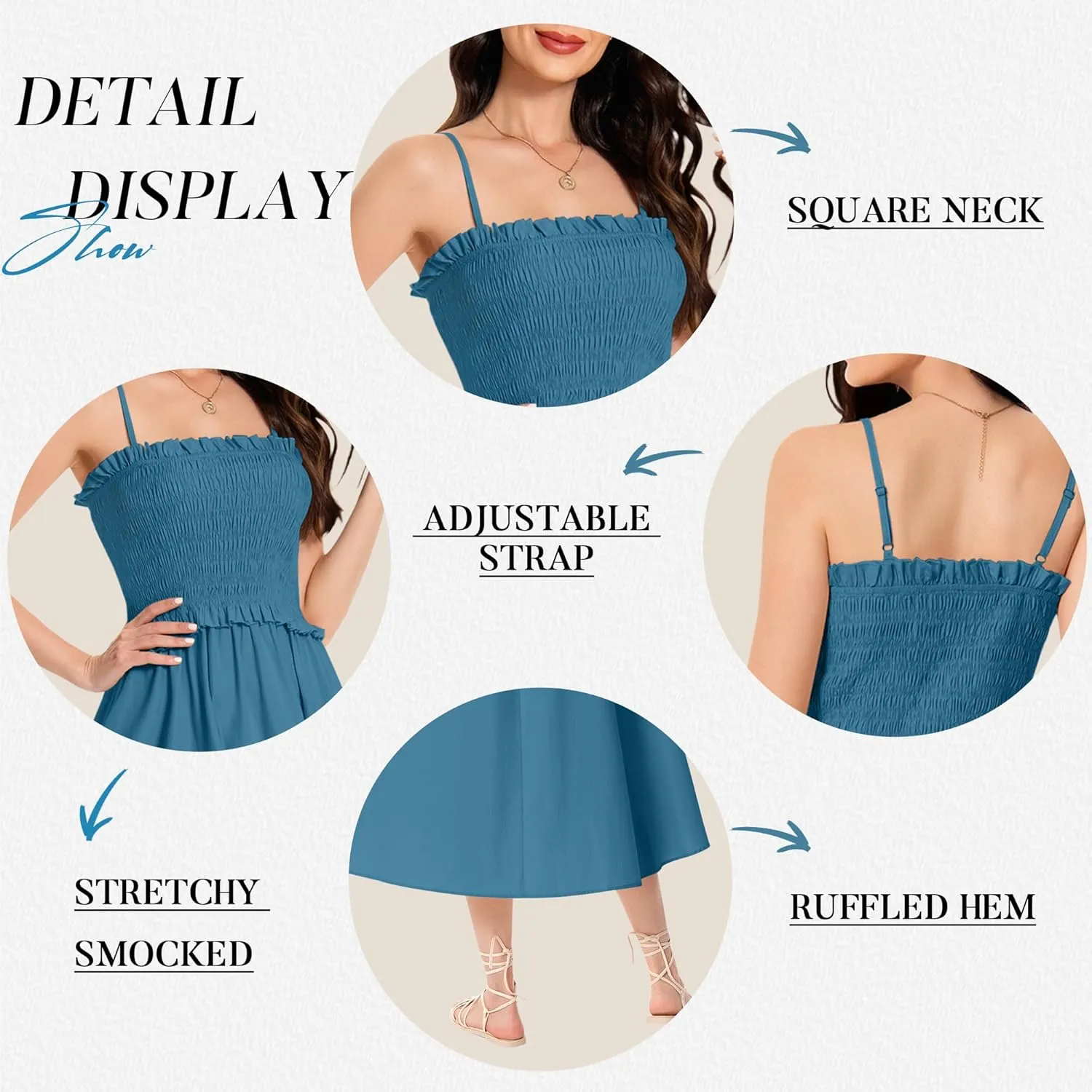 Summer Maxi Dress, 2025 Sleeveless Sundress Cotton Dress Strap Smocked Beach Dresses for Women