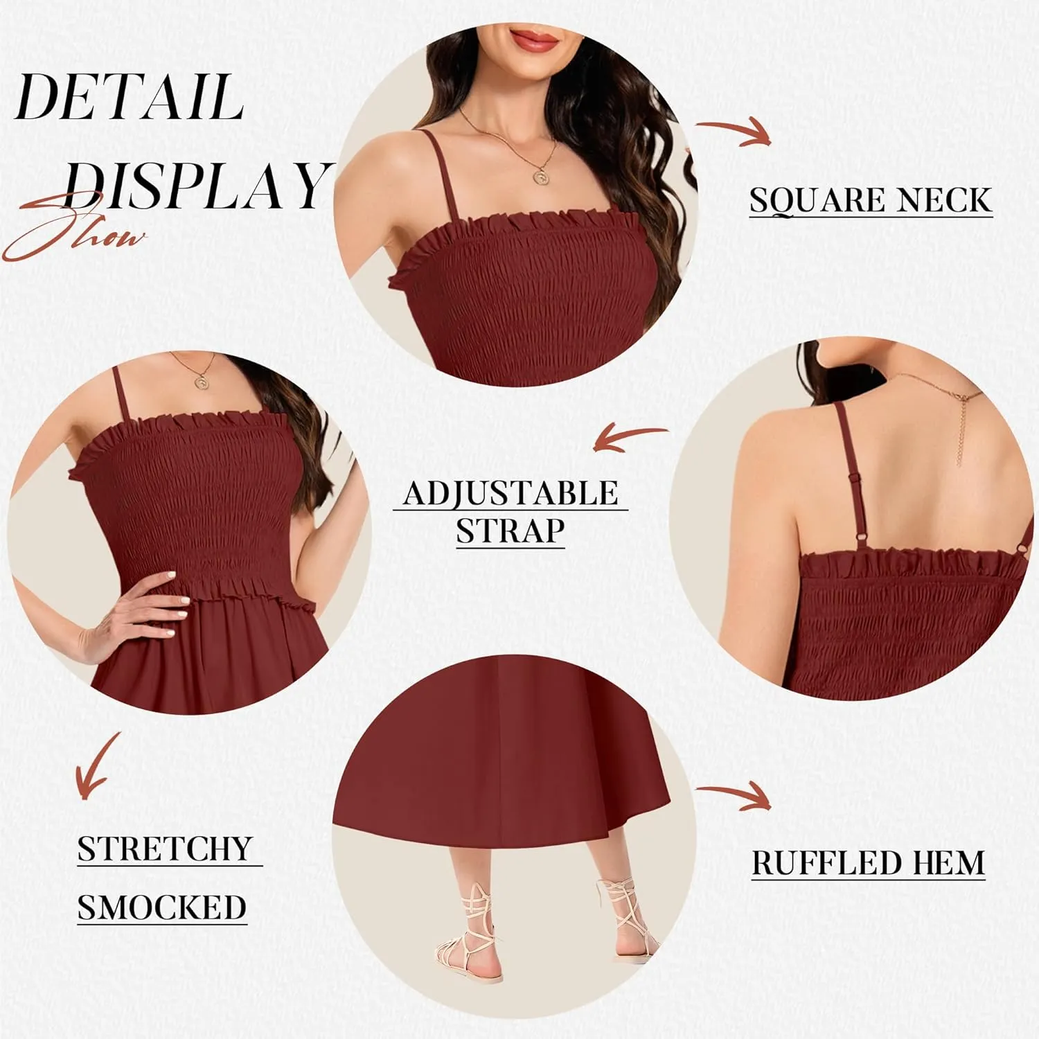 Summer Maxi Dress, 2025 Sleeveless Sundress Cotton Dress Strap Smocked Beach Dresses for Women