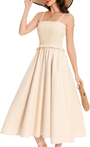 Summer Maxi Dress, 2025 Sleeveless Sundress Cotton Dress Strap Smocked Beach Dresses for Women