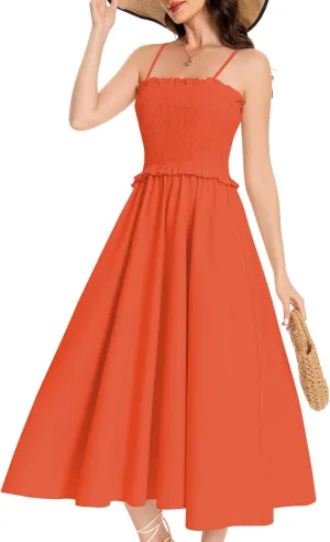 Summer Maxi Dress, 2025 Sleeveless Sundress Cotton Dress Strap Smocked Beach Dresses for Women