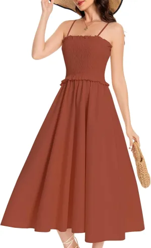 Summer Maxi Dress, 2025 Sleeveless Sundress Cotton Dress Strap Smocked Beach Dresses for Women