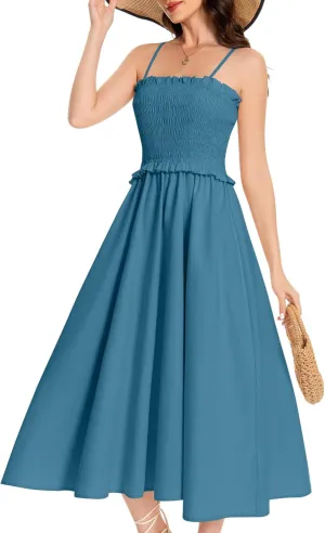 Summer Maxi Dress, 2025 Sleeveless Sundress Cotton Dress Strap Smocked Beach Dresses for Women