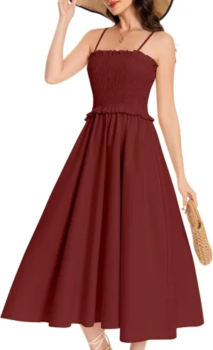 Summer Maxi Dress, 2025 Sleeveless Sundress Cotton Dress Strap Smocked Beach Dresses for Women