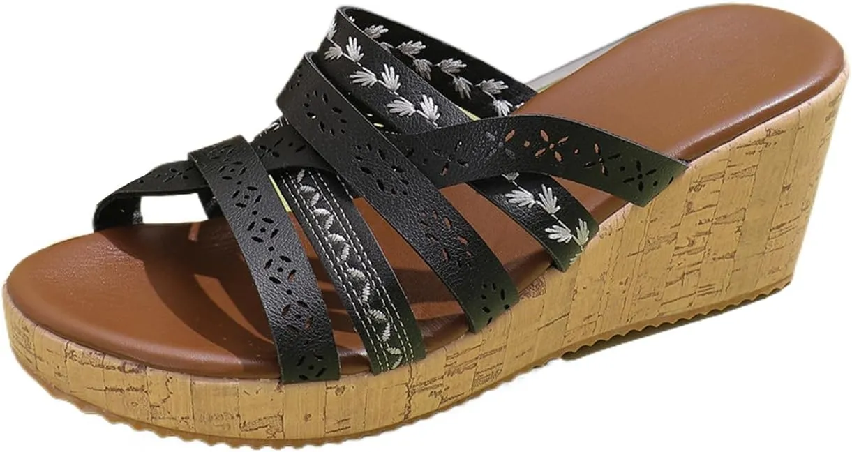 Summer Wedge Sandals for Women 2025 Arch Support Orthopedic Comfortable Platform Sandals Trendy Leather Slides Slippers Walking Outdoor Rubber Soles