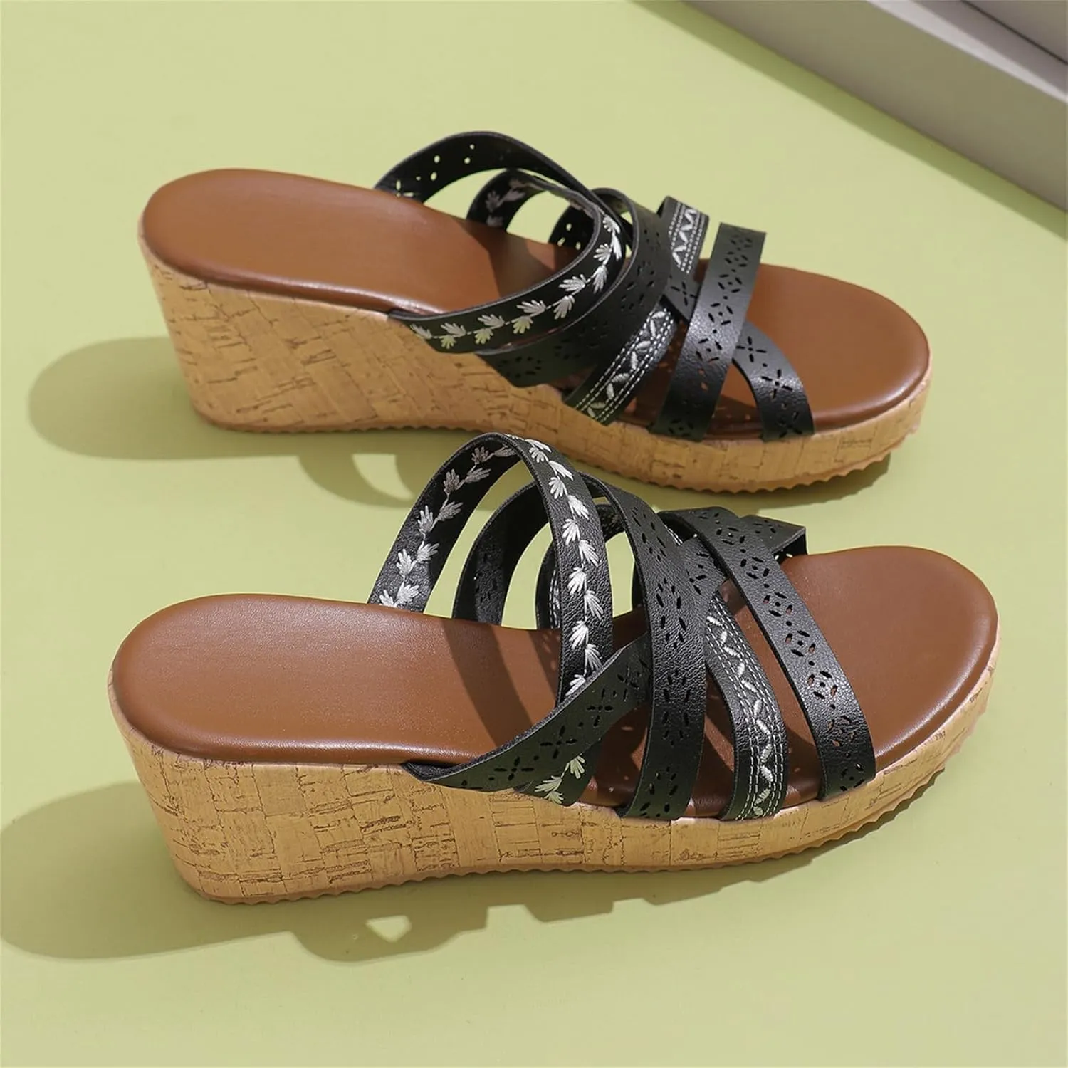 Summer Wedge Sandals for Women 2025 Arch Support Orthopedic Comfortable Platform Sandals Trendy Leather Slides Slippers Walking Outdoor Rubber Soles