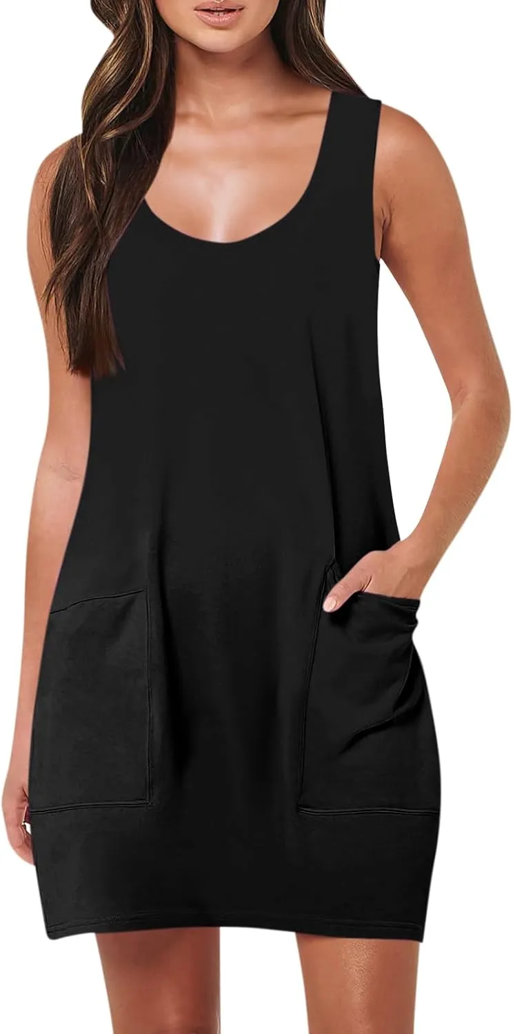 Sundresses for Women 2024 Summer Casual Sleeveless Mini Dress with Pockets Boho Beach Dress Vacation Tank Dresses