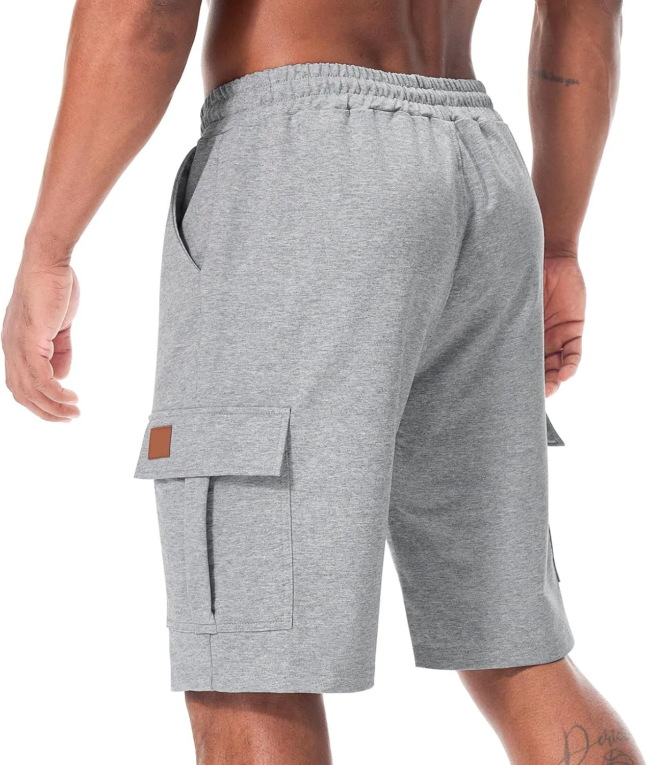 Suwangi Mens Cargo Athletic Shorts Flexible Elastic Waistband Loose Fit Shorts Outdoor Drawstring Multiple Pockets Shorts