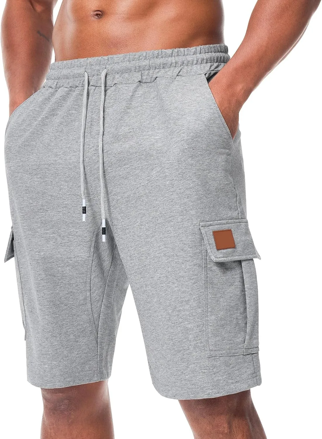 Suwangi Mens Cargo Athletic Shorts Flexible Elastic Waistband Loose Fit Shorts Outdoor Drawstring Multiple Pockets Shorts