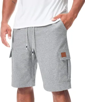Suwangi Mens Cargo Athletic Shorts Flexible Elastic Waistband Loose Fit Shorts Outdoor Drawstring Multiple Pockets Shorts