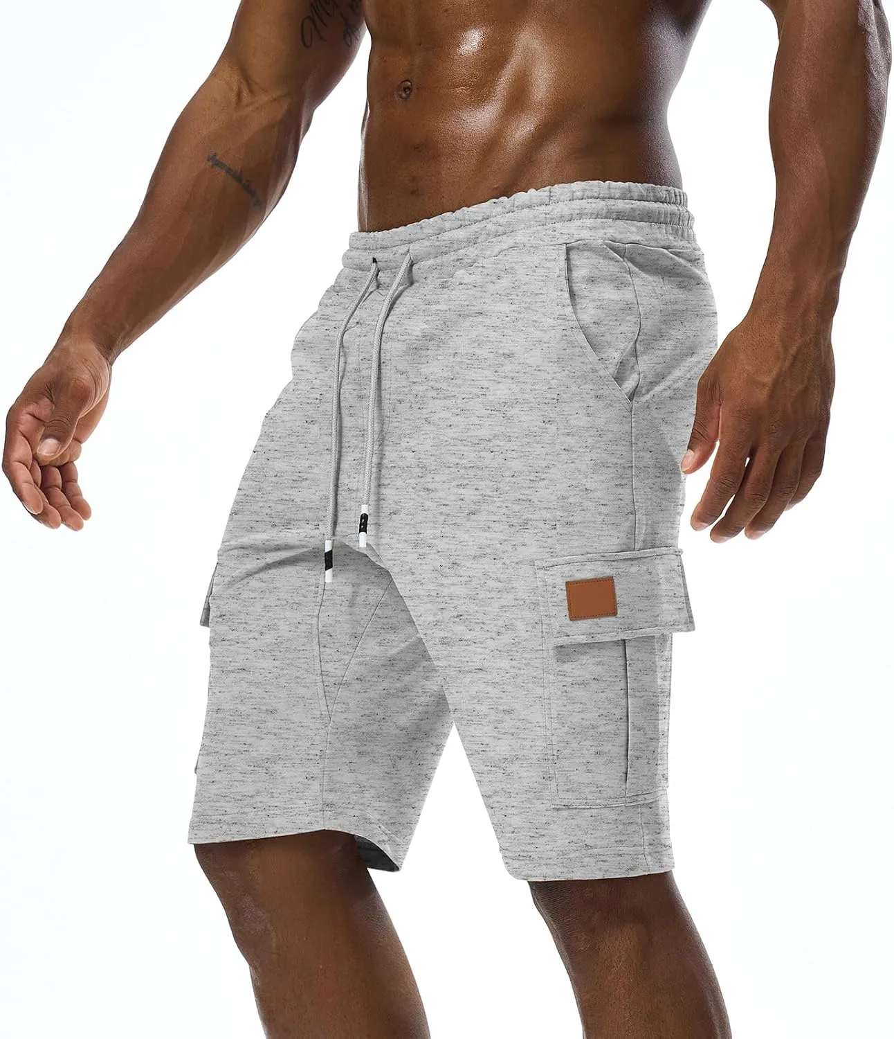Suwangi Mens Cargo Athletic Shorts Flexible Elastic Waistband Loose Fit Shorts Outdoor Drawstring Multiple Pockets Shorts