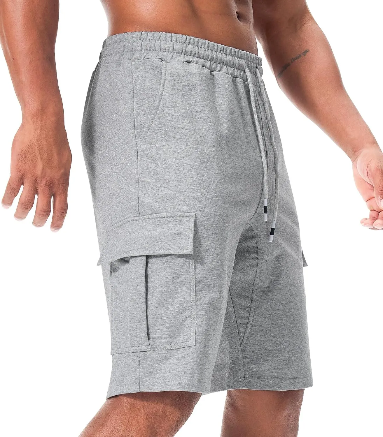 Suwangi Mens Cargo Athletic Shorts Flexible Elastic Waistband Loose Fit Shorts Outdoor Drawstring Multiple Pockets Shorts