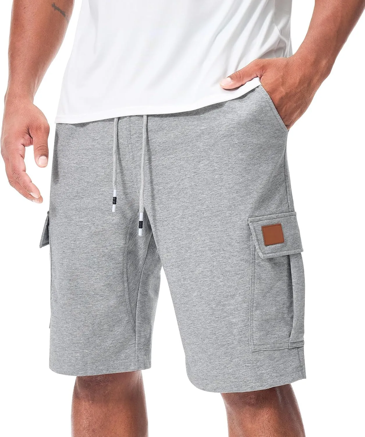 Suwangi Mens Cargo Athletic Shorts Flexible Elastic Waistband Loose Fit Shorts Outdoor Drawstring Multiple Pockets Shorts