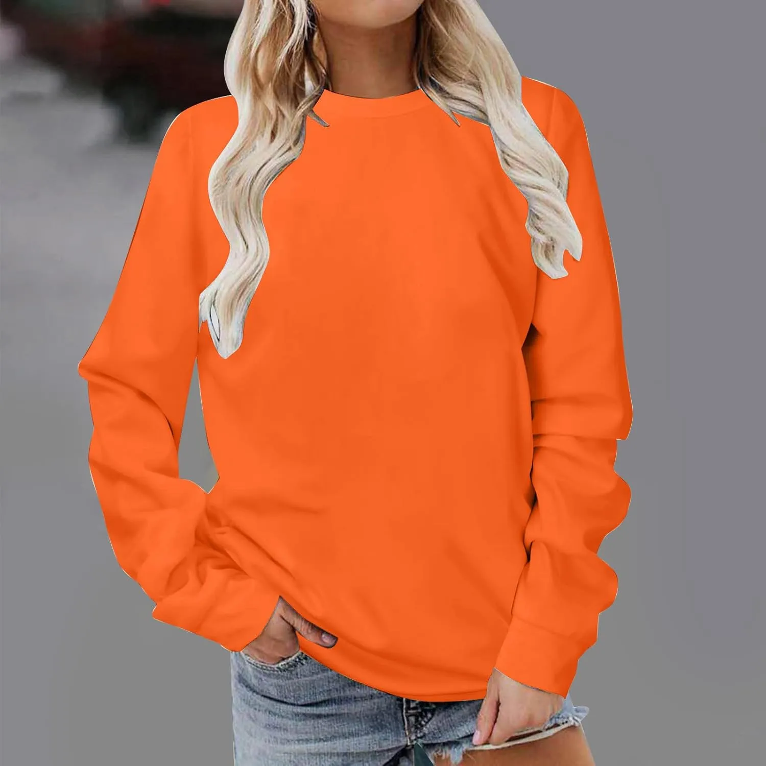 Sweatshirt for Women Long Sleeve Simple Solid Color Hoodies Sweatshirts Casual Loose Trendy Pullover