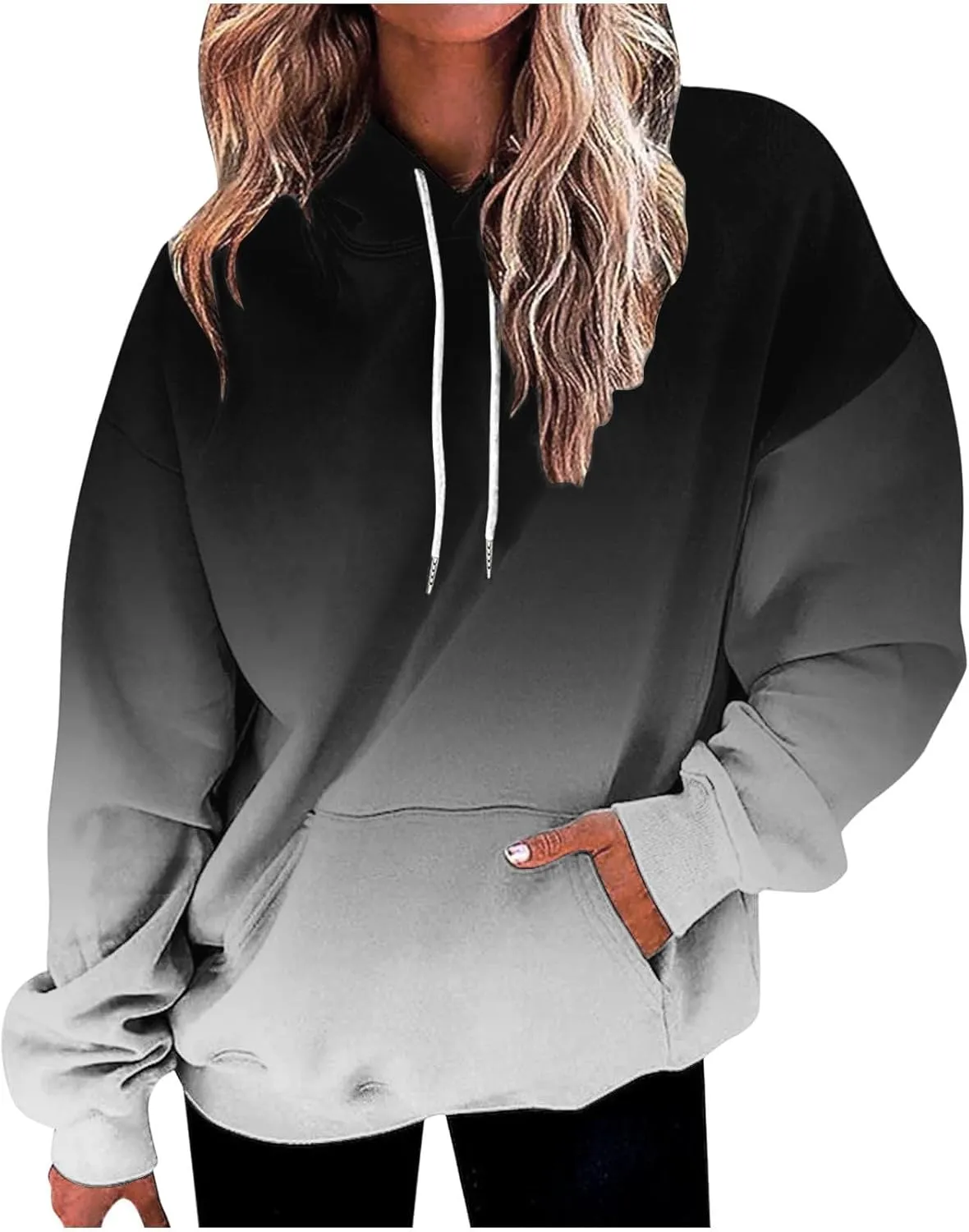 Sweatshirts for Women Trendy Gradient Hoodies Casual Drawstring Hoodie Teen Girl Oversized Sweatshirts with Pockets