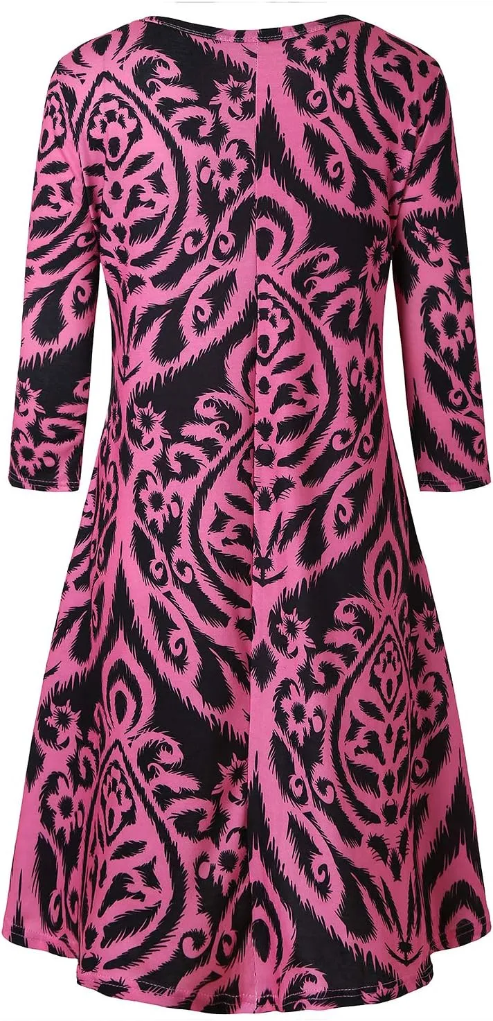 Tanst Sky Womens Casual Round Neck Plus Size Floral Tunic Shirt Dress with Pockets
