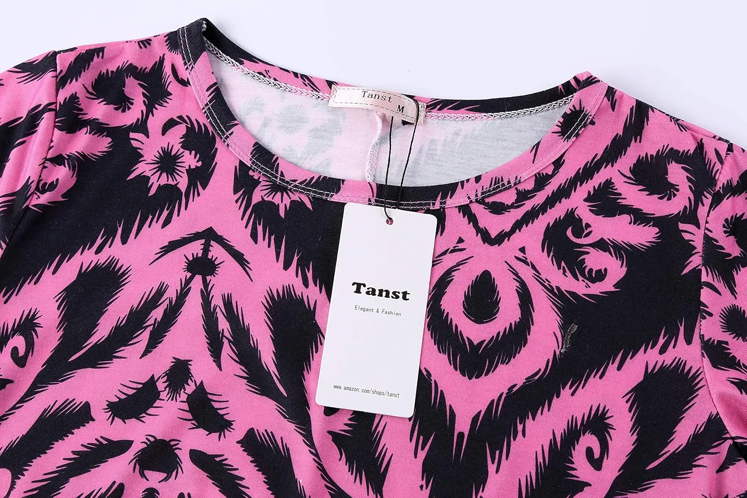 Tanst Sky Womens Casual Round Neck Plus Size Floral Tunic Shirt Dress with Pockets