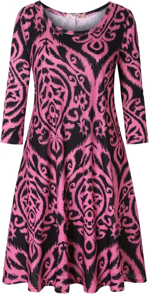 Tanst Sky Womens Casual Round Neck Plus Size Floral Tunic Shirt Dress with Pockets