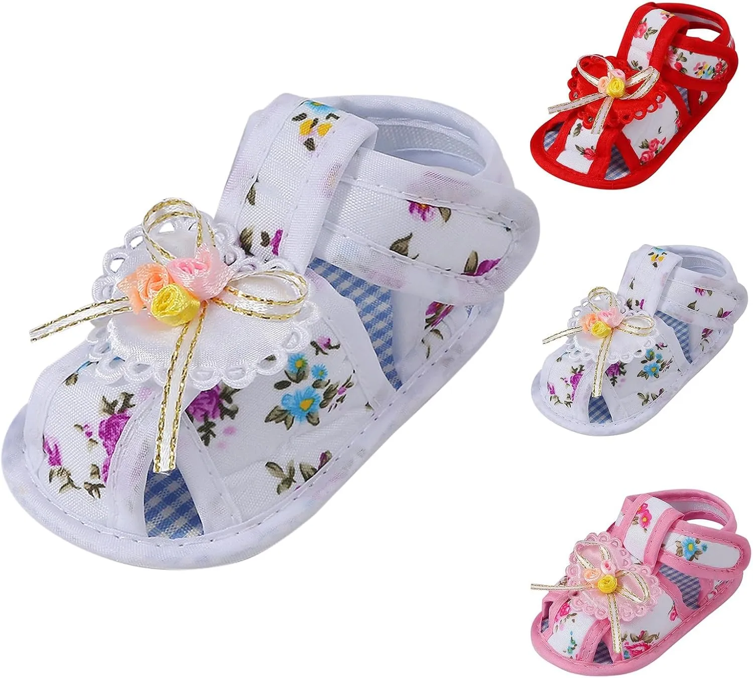 Toddler Closed Toe Flower Shoes Baby Soft Sole Newborn Learning to Walk Shoes Cute Bow Non-slip Sole Sandals for Girl