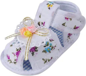Toddler Closed Toe Flower Shoes Baby Soft Sole Newborn Learning to Walk Shoes Cute Bow Non-slip Sole Sandals for Girl