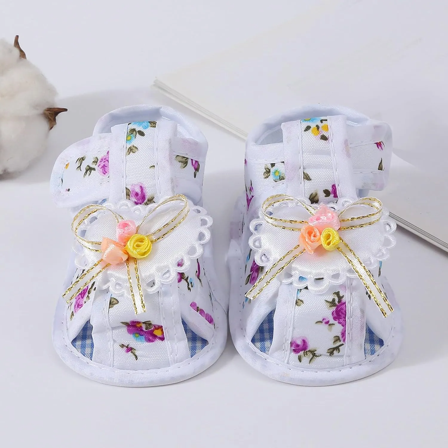 Toddler Closed Toe Flower Shoes Baby Soft Sole Newborn Learning to Walk Shoes Cute Bow Non-slip Sole Sandals for Girl