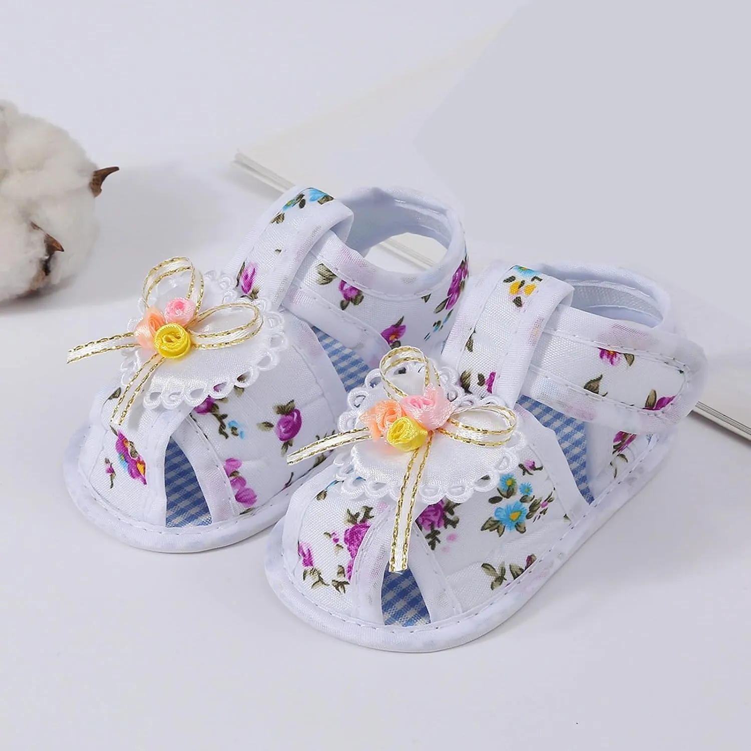 Toddler Closed Toe Flower Shoes Baby Soft Sole Newborn Learning to Walk Shoes Cute Bow Non-slip Sole Sandals for Girl