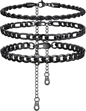 U7 2Pcs/3Pcs Ankle Bracelets for Women, Stainless Steel Cuban Link/Figaro/Rope/Heart Chain Anklets Sets,Waterproof Layered Anklets Adjustable 8.5"-10.5"