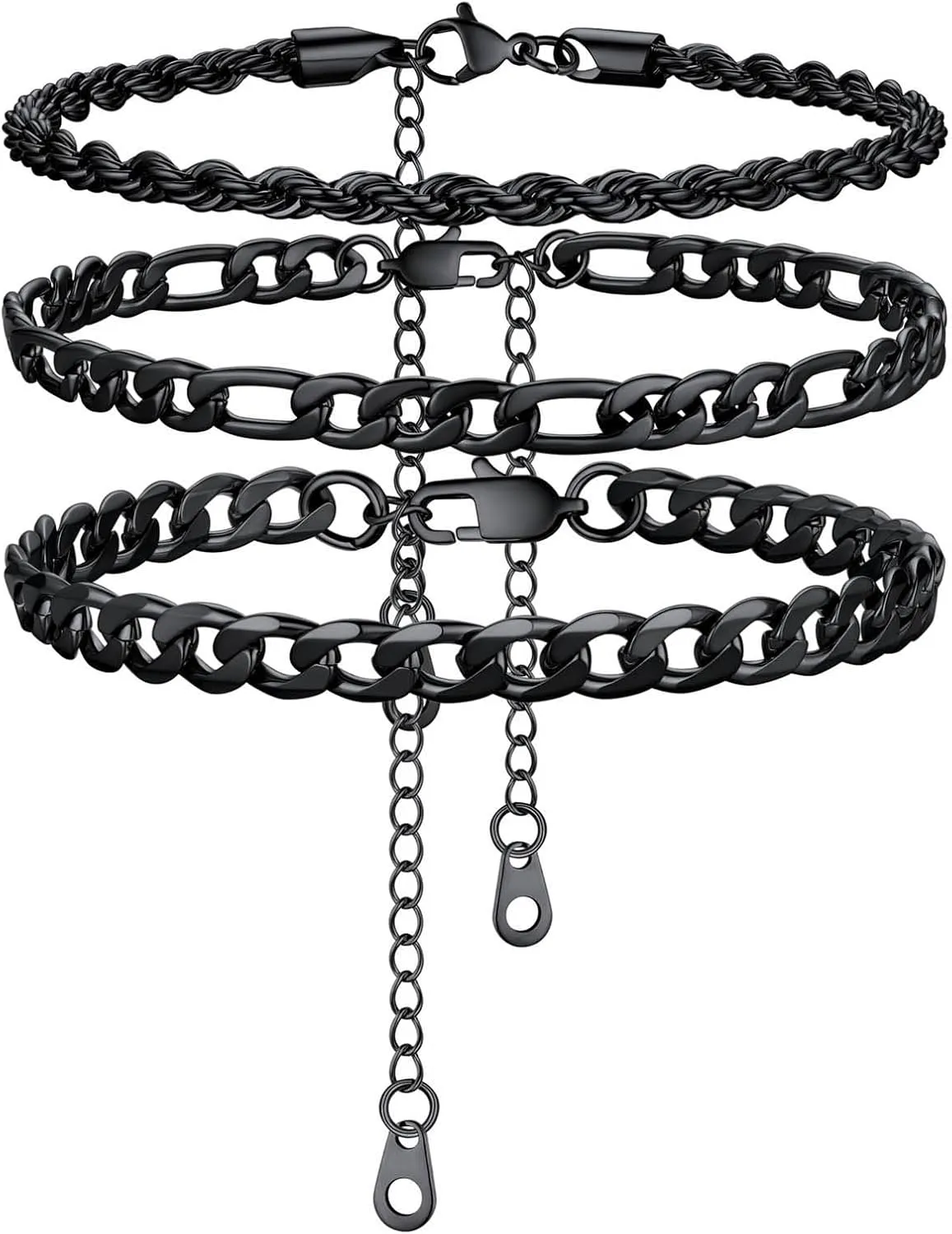 U7 2Pcs/3Pcs Ankle Bracelets for Women, Stainless Steel Cuban Link/Figaro/Rope/Heart Chain Anklets Sets,Waterproof Layered Anklets Adjustable 8.5"-10.5"
