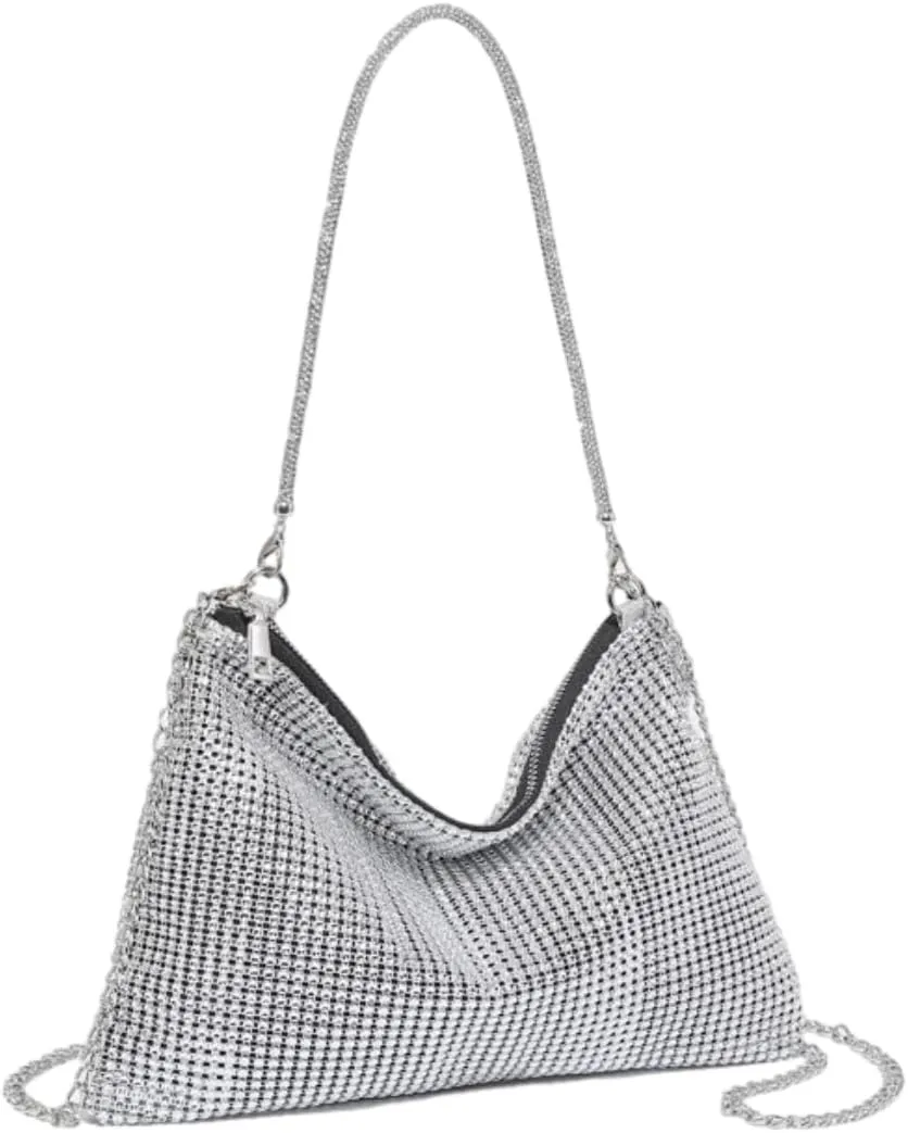 UMREN Rhinestone Hobo Bags for Women Chic Evening Handbag Sparkly Crystal Cluth Purse for Party Club Wedding