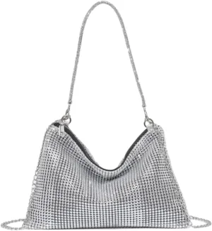 UMREN Rhinestone Hobo Bags for Women Chic Evening Handbag Sparkly Crystal Cluth Purse for Party Club Wedding