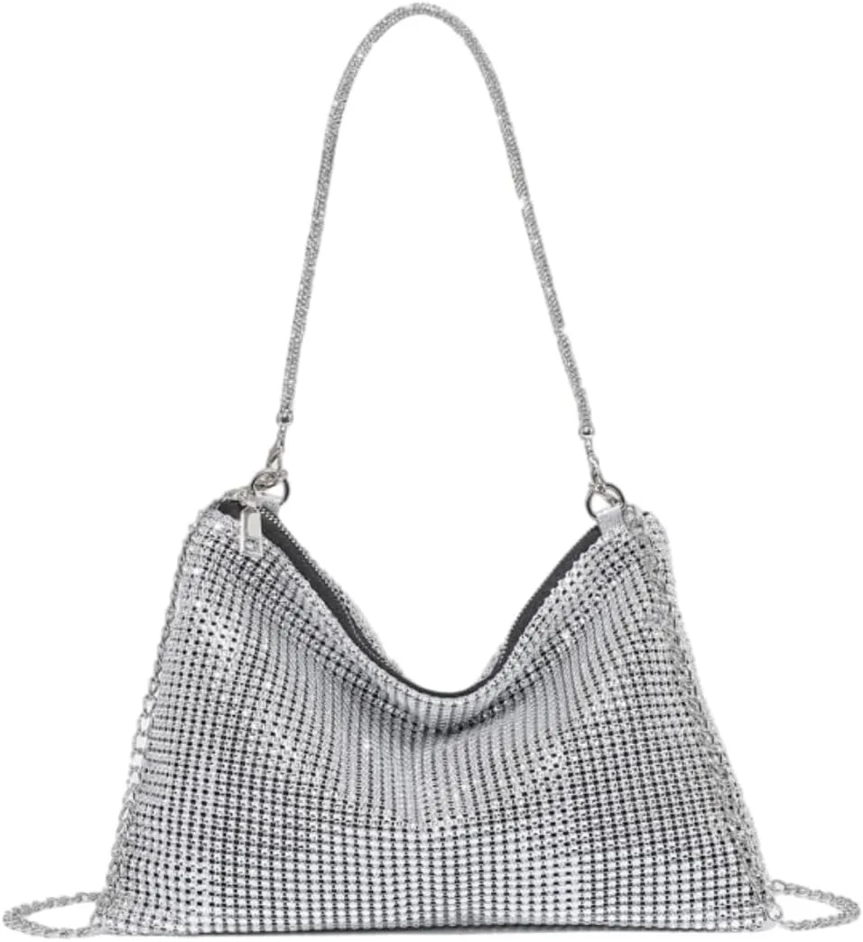UMREN Rhinestone Hobo Bags for Women Chic Evening Handbag Sparkly Crystal Cluth Purse for Party Club Wedding