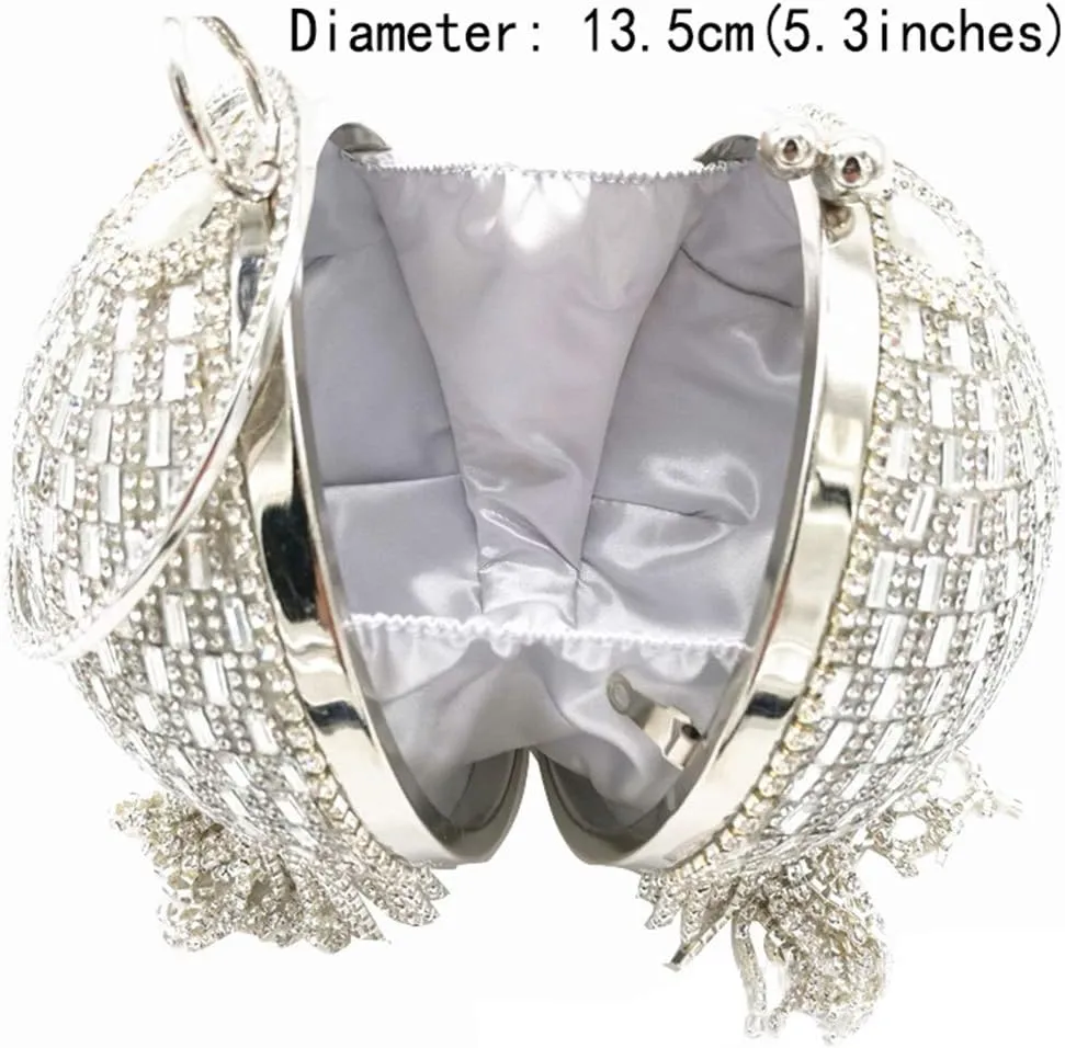 UMREN Women Round Ball Crystal Evening Clutch Purse Tassel Wedding Party Hand Bags
