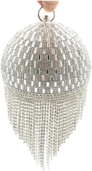 UMREN Women Round Ball Crystal Evening Clutch Purse Tassel Wedding Party Hand Bags